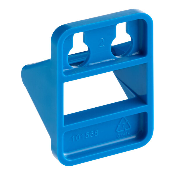 A blue plastic wall-mount hanging bracket designed for Saf-T-Ice totes.
