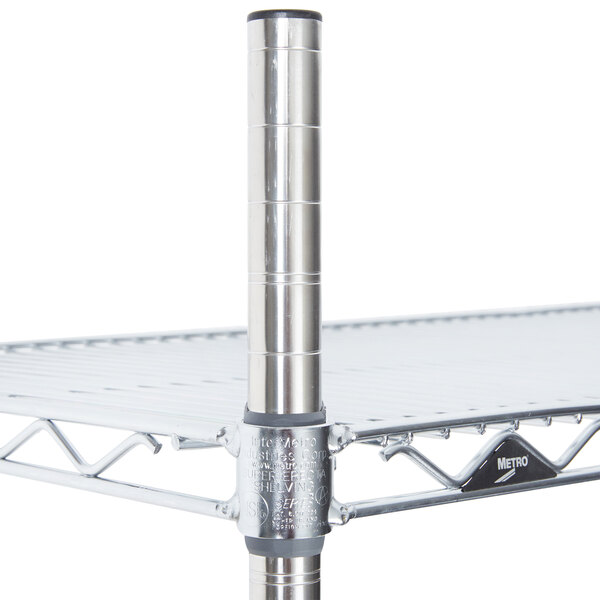 A Metro Super Erecta stainless steel shelf with a pole.