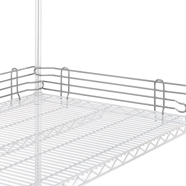 A white Metro wire shelf with chrome ledges.