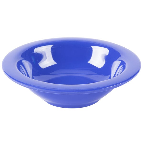 A peacock blue melamine bowl.