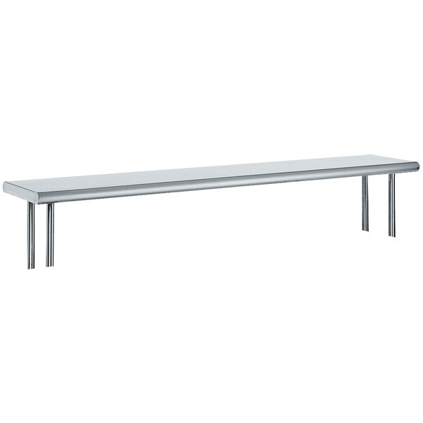 A stainless steel rectangular shelf with legs on a table.