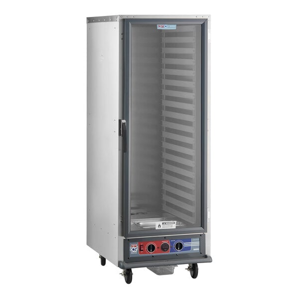 A tall, non-insulated proofing cabinet with a clear door and control panel at the bottom, designed for holding and proofing food trays.