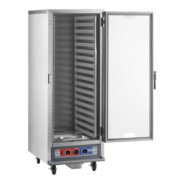 A non-insulated proofing cabinet with a clear door and multiple tray slots.