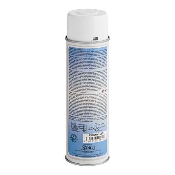A white spray can of Noble Chemical Nukleen Oven and Grill Cleaner.