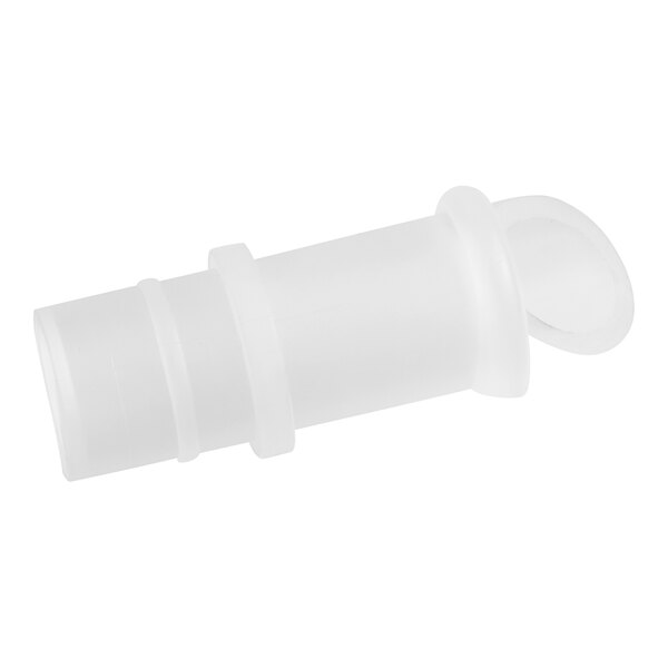 A close up of a white plastic Bunn beverage dispenser tip with a small hole.