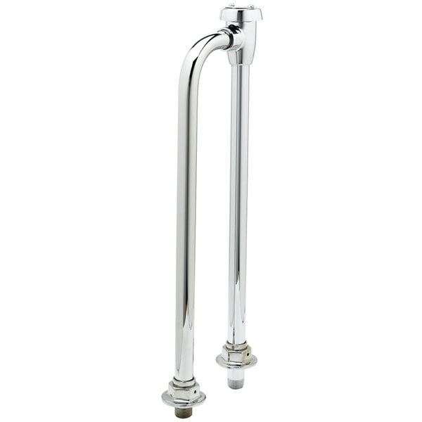 A T&S chrome vacuum breaker unit with adjustable flanges and pipe connections.
