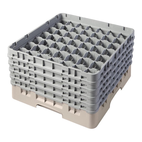 A beige plastic Cambro glass rack with extenders.