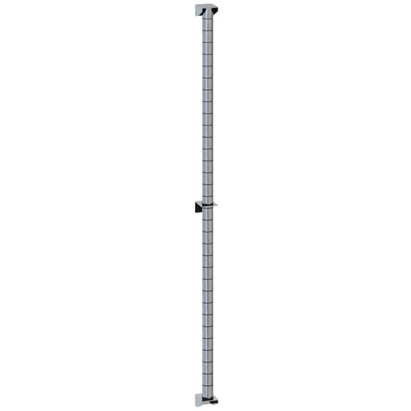 A silver Metro Super Erecta wall mount post with brackets.