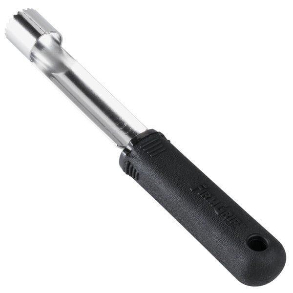 A Tablecraft FirmGrip garnishing tool with a black and white handle.