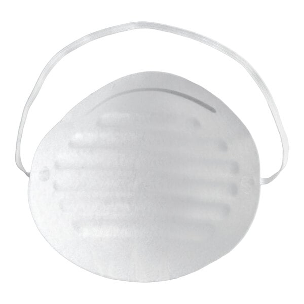 A white general purpose nuisance dust mask with an elastic strap.