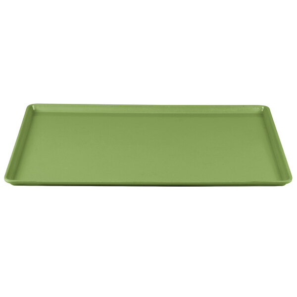 A lime green rectangular Cambro dietary tray.