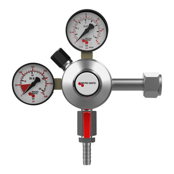 A Micro Matic Premium Plus CO2 high-pressure regulator with two gauges.