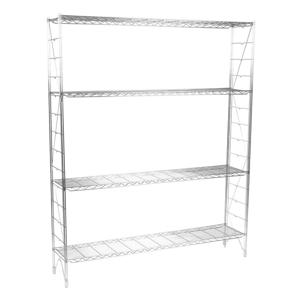 A Metro Erecta chrome metal upright with three shelves.