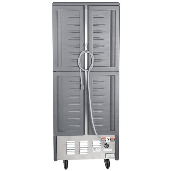 A grey Metro C5 heated holding and proofing cabinet with solid dutch doors.