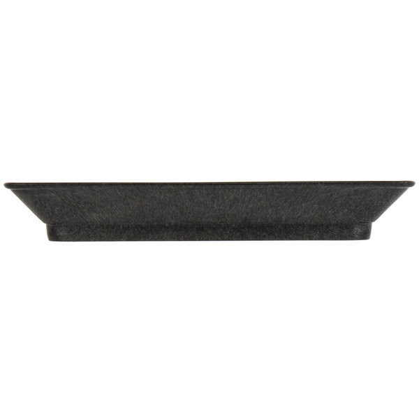 A black rectangular deli server with a handle.