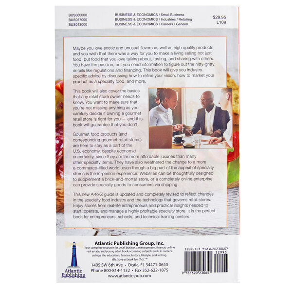 The back cover of a book about opening a specialty retail & gourmet foods shop.