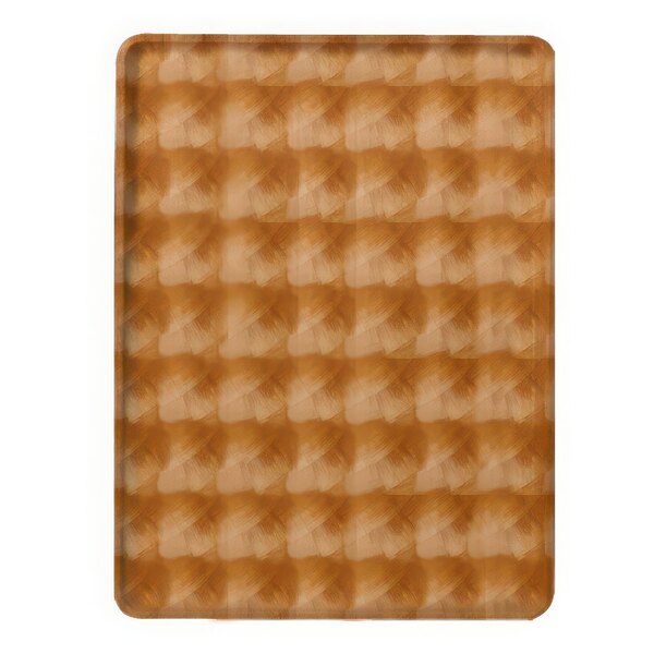 A brown rectangular tray with a light brown basketweave pattern.