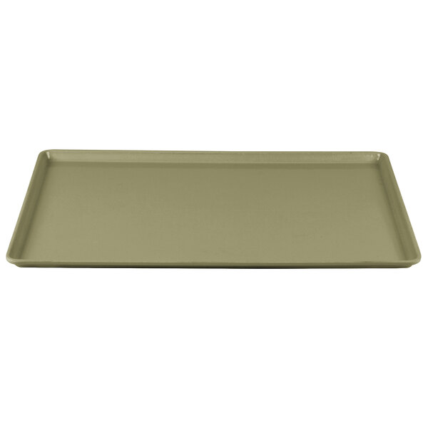 A rectangular olive green Cambro dietary tray.