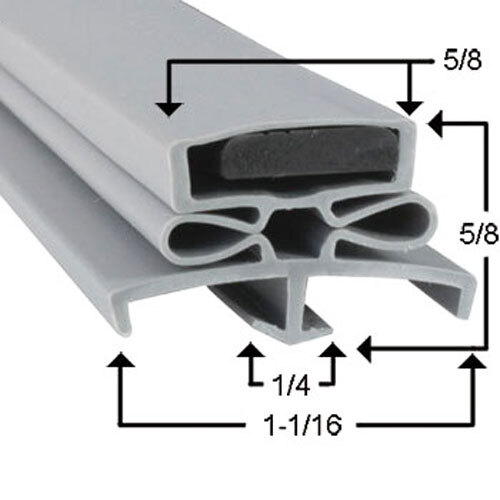 A grey plastic Traulsen magnetic door gasket strip with measurements on it.