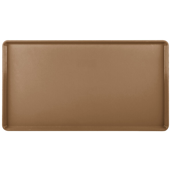 A brown rectangular Cambro dietary tray with a white border.