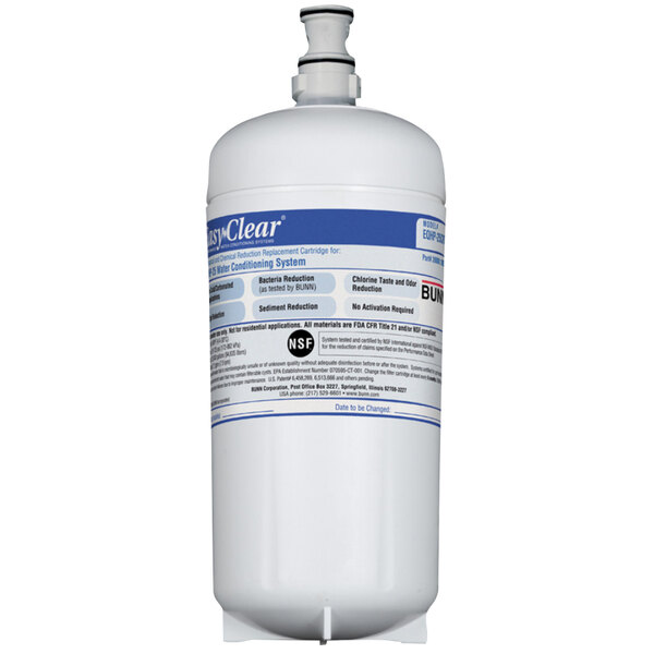 A white Bunn replacement filter cartridge with a blue label.