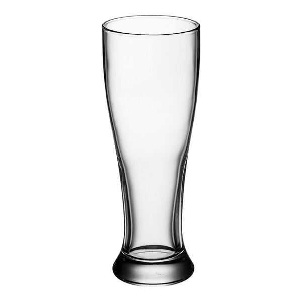 A clear Libbey Giant Pilsner glass with a clear bottom.