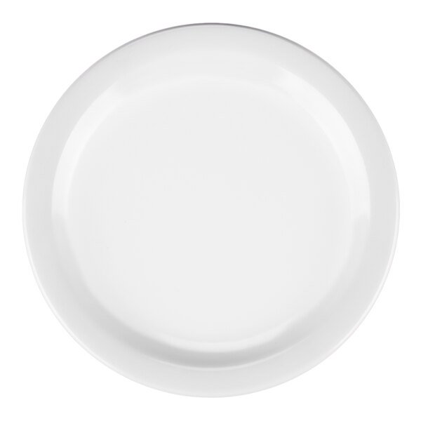 A plain white round melamine plate.