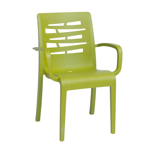 A case of 16 green Grosfillex Essenza stacking armchairs.