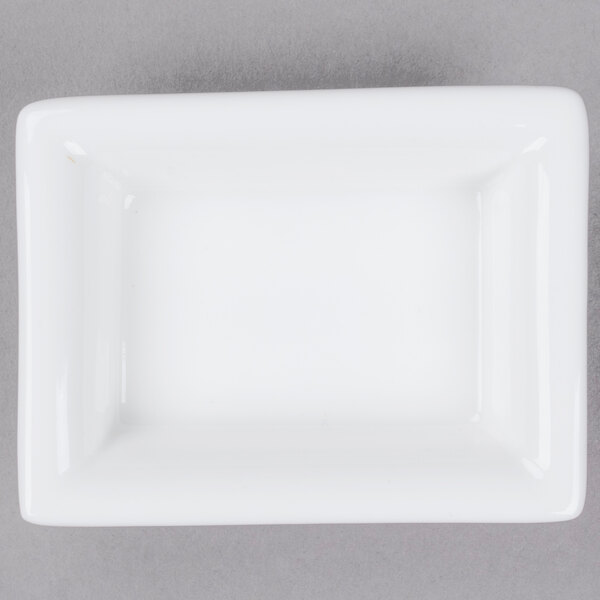 A white rectangular bowl with a black border.