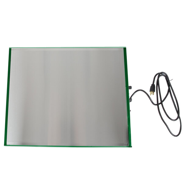 A green metal Hatco Glo-Ray heated shelf warmer.