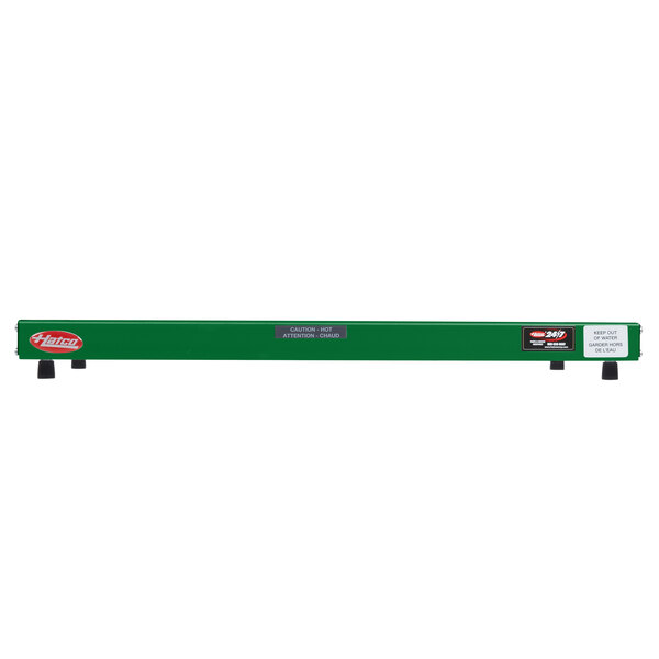 A green rectangular metal shelf with black legs.