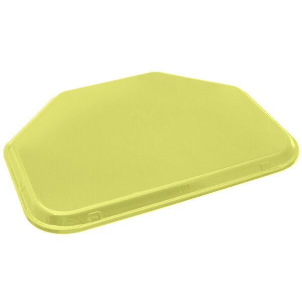 A yellow Carlisle Glasteel trapezoid tray on a white background.