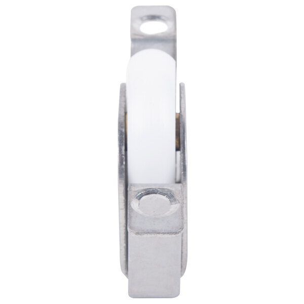 A white Avantco small door roller wheel with a white plastic knob.