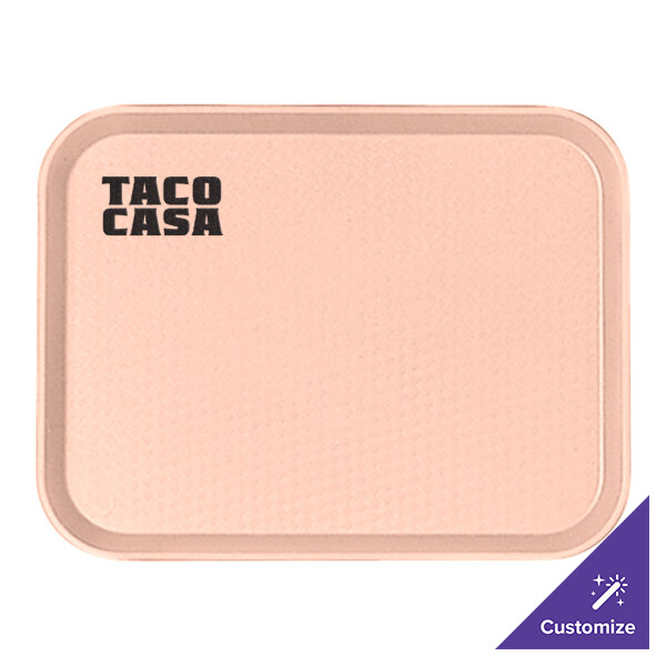 A light peach Cambro fast food tray with black text.
