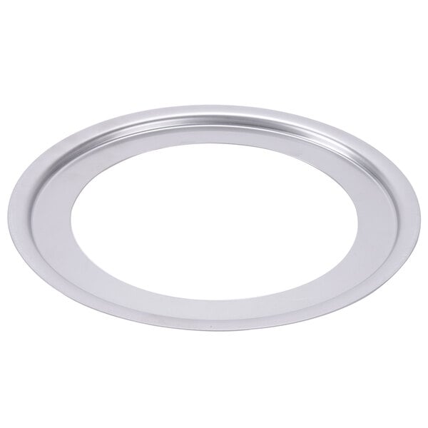 A silver circular adapter ring with a white background.