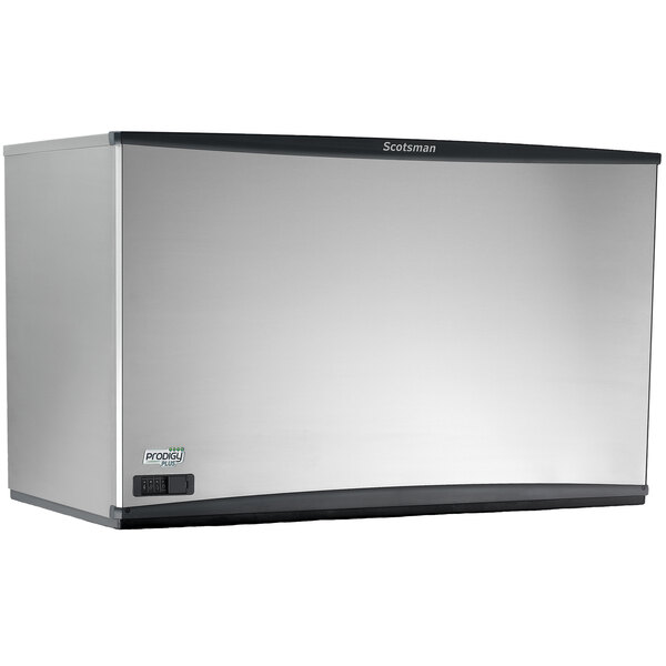 A silver and black Scotsman remote condenser ice machine.