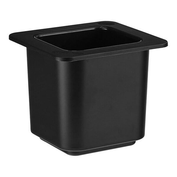 A black square Cambro food pan.