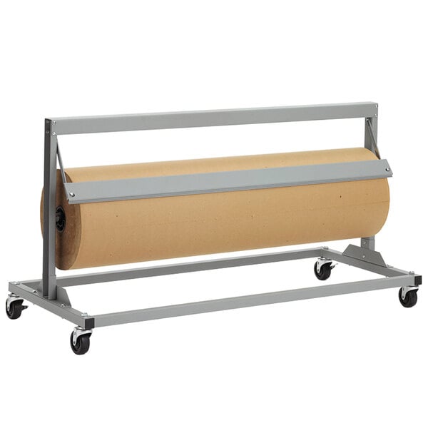 a roll of paper on a metal rack