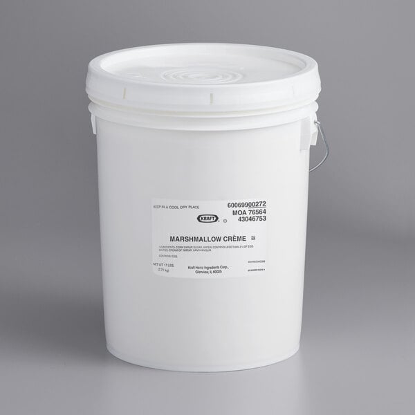 A white bucket with a label for Kraft Heinz Marshmallow Creme Concentrate.
