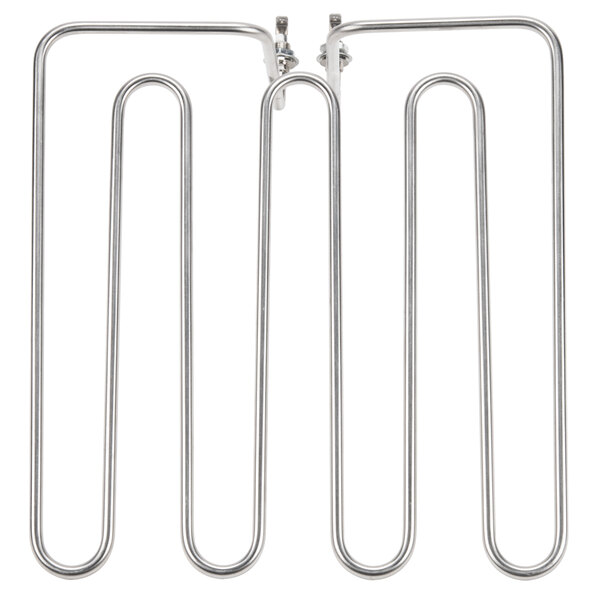 A pair of silver metal heating elements with silver metal pipes.