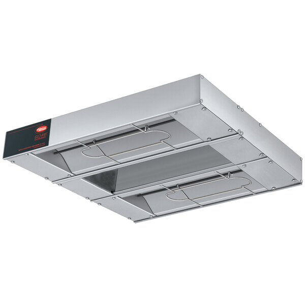 A silver rectangular Hatco Glo-Ray infrared warmer with metal frame.