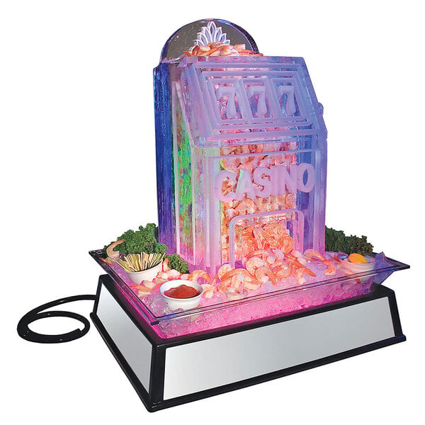 A Cal-Mil ice carving mirror pedestal with LED lighting on a white background.