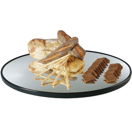 A Cal-Mil mirror tray with bread and crackers on it.