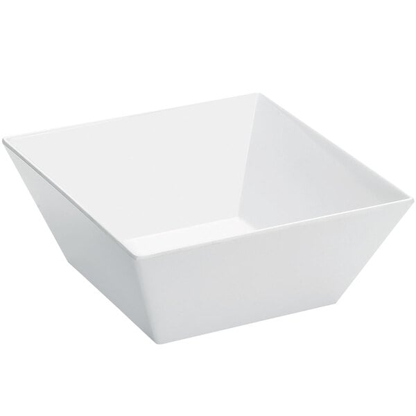 A white square Cal-Mil melamine bowl.