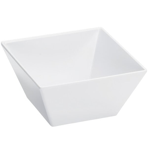 A white square bowl with a triangular design.
