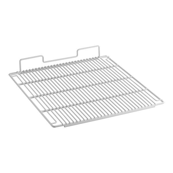 A white metal wire shelf grid.