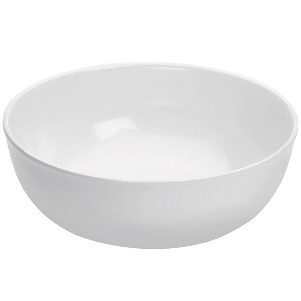 A white Cal-Mil melamine bowl.