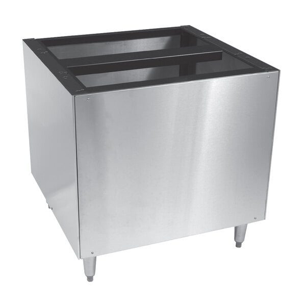 A silver metal Scotsman ice machine equipment stand with legs and a lid.