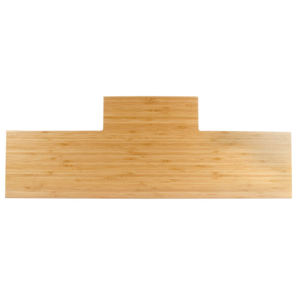 A rectangular wooden shelf with a wood surface.