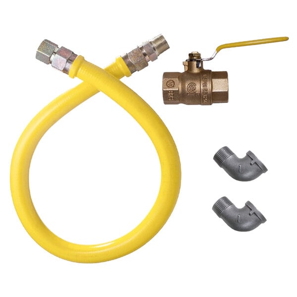 A yellow hose and a black plastic pipe with metal tips.